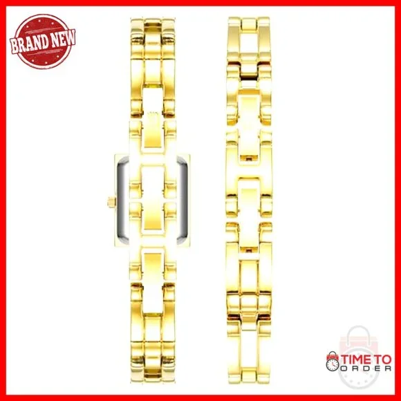 Gold Rectangular Watch Elegant Minimal Chic Adjustable Link Bracelet Japanese